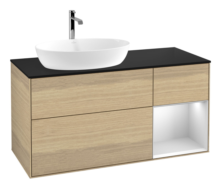 Тумба под раковину Villeroy & Boch Finion 120х50,1 см с подсветкой МДФ шпон дуба/стекло черное матовое G812MTPC