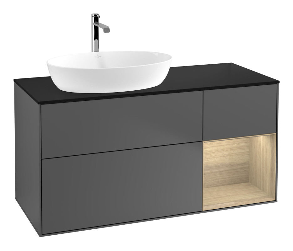 Тумба под раковину Villeroy & Boch Finion 120х50,1 см с подсветкой МДФ антрацит матовый лак/стекло черное матовое G812PCGK