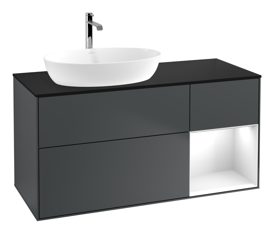 Тумба под раковину Villeroy & Boch Finion 120х50,1 см с подсветкой МДФ темно-синий матовый лак/стекло черное матовое G812GFHG