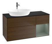 Тумба під раковину Villeroy & Boch Finion 120х50,1 см із підсвічуванням МДФ шпон волоського горіха/скло чорне матове G812GMGN