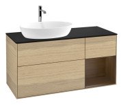 Тумба під раковину Villeroy & Boch Finion 120х50,1 см з підсвічуванням МДФ шпон дуба/скло чорне матове G812GNPC