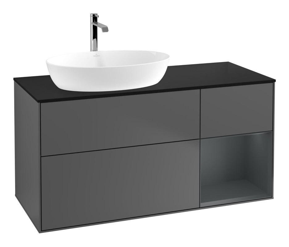 Тумба під раковину Villeroy & Boch Finion 120х50,1 см із підсвічуванням МДФ антрацит матовий лак/скло чорне матове G812HGGK