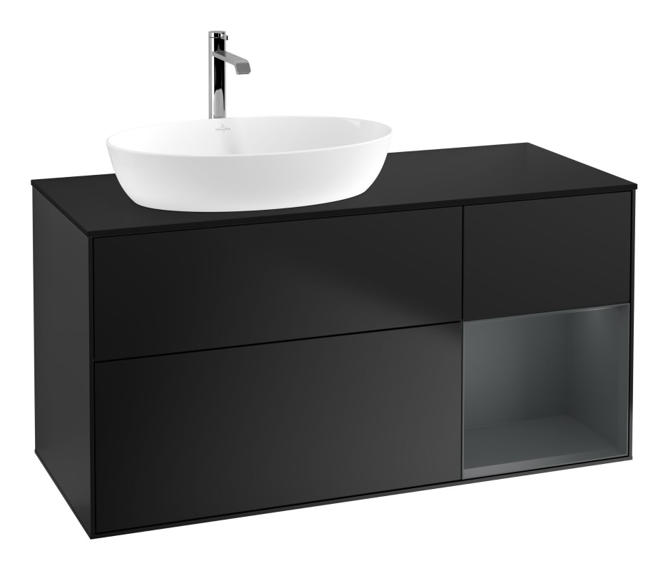 Тумба під раковину Villeroy & Boch Finion 120х50,1 см із підсвічуванням МДФ чорний матовий лак/скло чорне матове G812HGPD