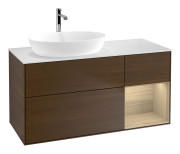 Тумба под раковину Villeroy & Boch Finion 120х50,1 см с подсветкой МДФ шпон грецкого ореха/стекло белое матовое G811PCGN