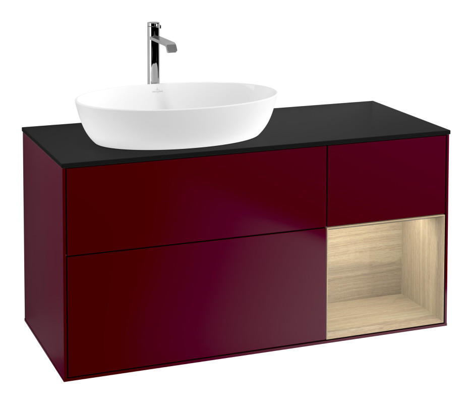 Тумба под раковину Villeroy & Boch Finion 120х50,1 см с подсветкой МДФ пион матовый лак/стекло черное матовое G812PCHB