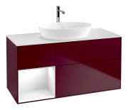 Тумба под раковину Villeroy & Boch Finion 120х50,1 см с подсветкой МДФ пион матовый лак/стекло белое матовое F821GFHB