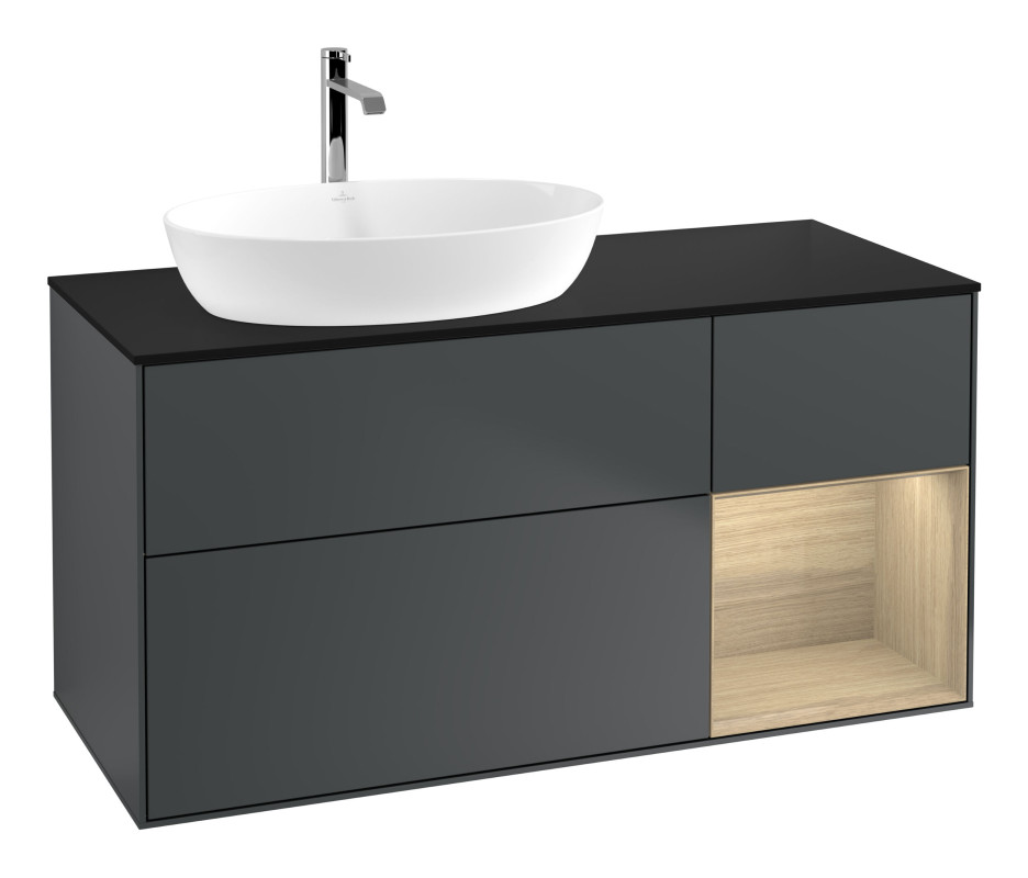 Тумба под раковину Villeroy & Boch Finion 120х50,1 см с подсветкой МДФ темно-синий матовый лак/стекло черное матовое G812PCHG