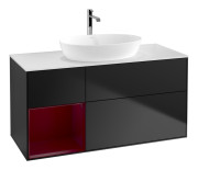 Тумба под раковину Villeroy & Boch Finion 120х50,1 см с подсветкой МДФ черный матовый лак/стекло белое матовое F821HBPD