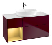 Тумба под раковину Villeroy & Boch Finion 120х50,1 см с подсветкой МДФ пион матовый лак/стекло белое матовое F821HFHB