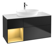 Тумба под раковину Villeroy & Boch Finion 120х50,1 см с подсветкой МДФ черный матовый лак/стекло белое матовое F821HFPD