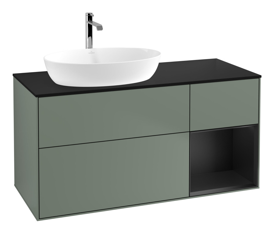 Тумба под раковину Villeroy & Boch Finion 120х50,1 см с подсветкой МДФ оливковый матовый лак/стекло черное матовое G812PDGM