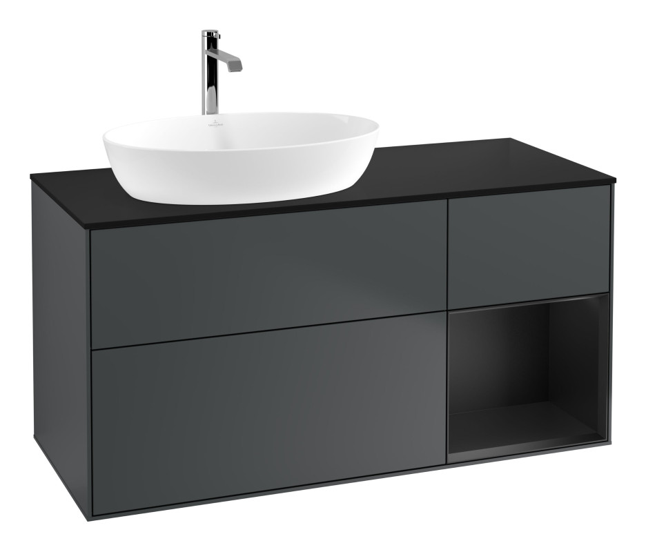 Тумба под раковину Villeroy & Boch Finion 120х50,1 см с подсветкой МДФ темно-синий матовый лак/стекло черное матовое G812PDHG