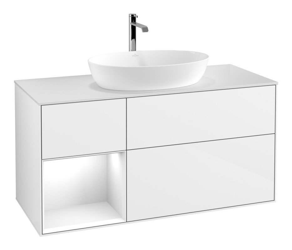 Тумба под раковину Villeroy & Boch Finion 120х50,1 см с подсветкой МДФ глянцевый белый лак/стекло белое матовое F821GFGF