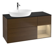 Тумба под раковину Villeroy & Boch Finion 120х50,1 см с подсветкой МДФ шпон грецкого ореха/стекло черное матовое G812PCGN