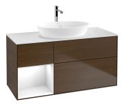 Тумба під раковину Villeroy & Boch Finion 120х50,1 см із підсвічуванням МДФ шпон волоського горіха/скло біле матове F821GFGN