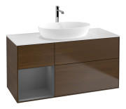 Тумба под раковину Villeroy & Boch Finion 120х50,1 см с подсветкой МДФ шпон грецкого ореха/стекло белое матовое F821GKGN