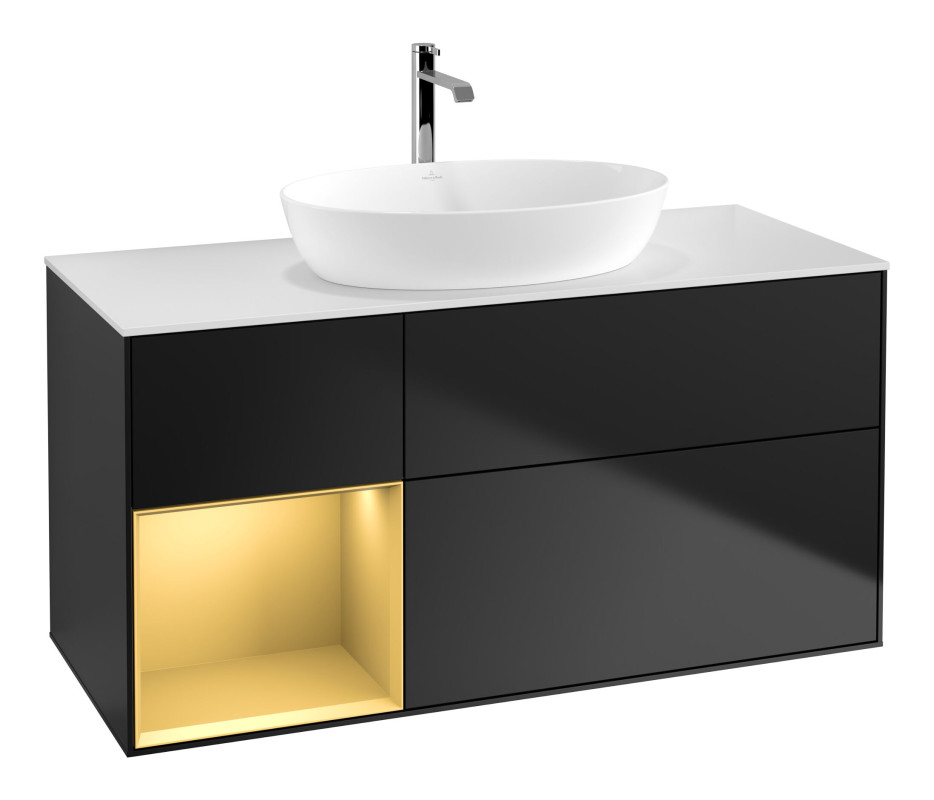 Тумба під раковину Villeroy & Boch Finion 120х50,1 см із підсвічуванням МДФ чорний матовий лак/скло біле матове F821HFPD