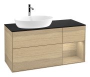 Тумба під раковину Villeroy & Boch Finion 120х50,1 см з підсвічуванням МДФ шпон дуба/скло чорне матове G812PCPC