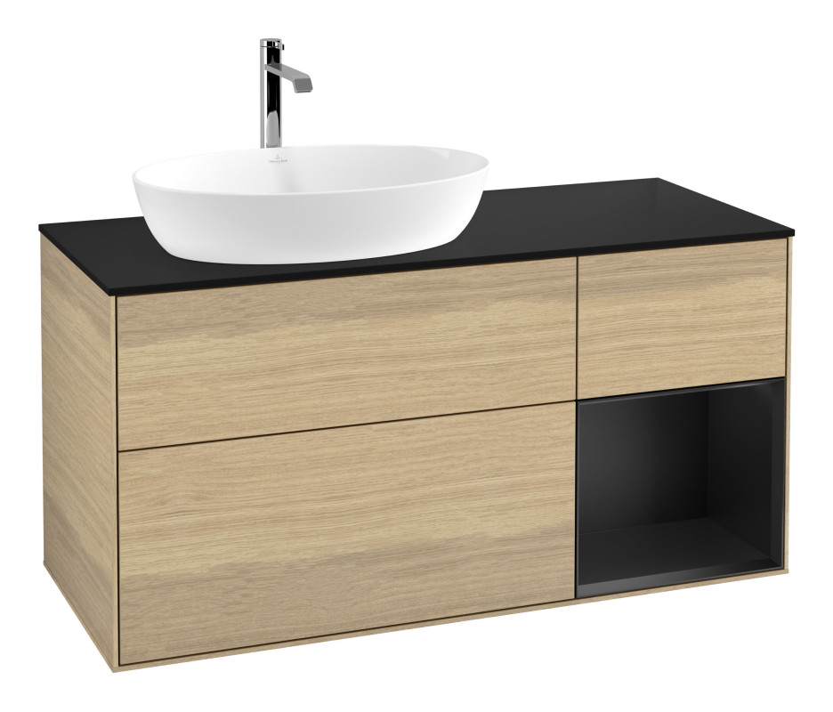 Тумба под раковину Villeroy & Boch Finion 120х50,1 см с подсветкой МДФ шпон дуба/стекло черное матовое G812PDPC