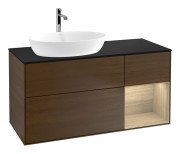 Тумба під раковину Villeroy & Boch Finion 120х50,1 см із підсвічуванням МДФ шпон волоського горіха/скло чорне матове G812PCGN