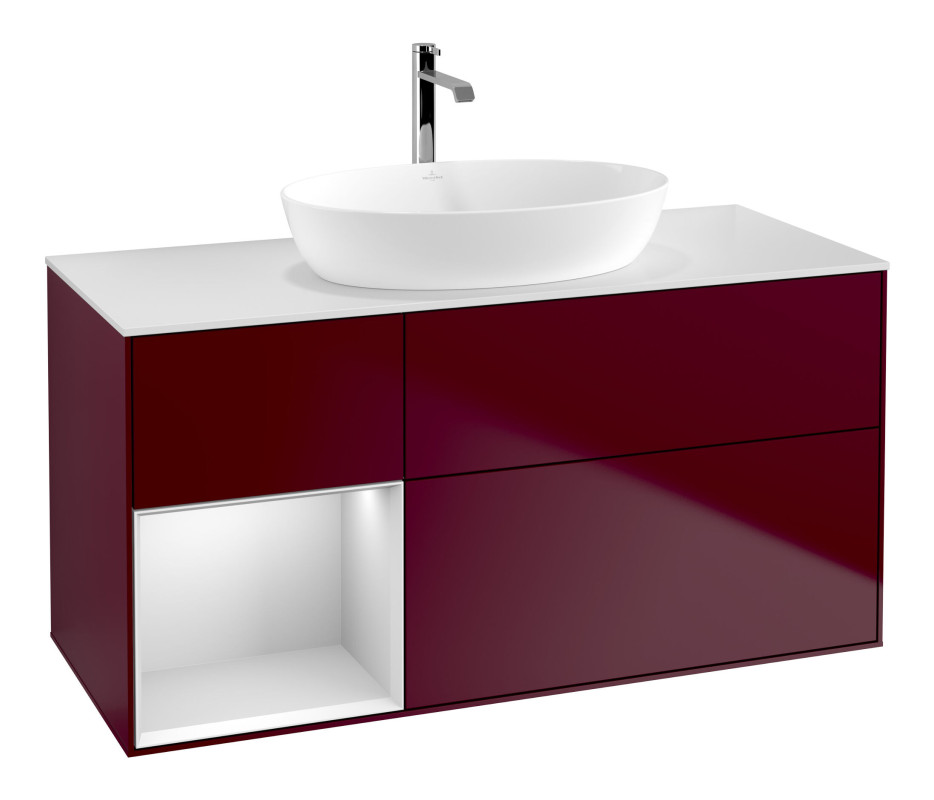 Тумба під раковину Villeroy & Boch Finion 120х50,1 см із підсвічуванням МДФ півонія матовий лак/скло біле матове F821MTHB