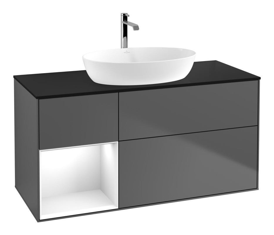 Тумба под раковину Villeroy & Boch Finion 120х50,1 см с подсветкой МДФ антрацит матовый лак/стекло черное матовое F822GFGK