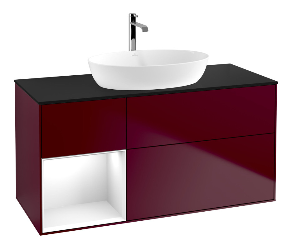 Тумба под раковину Villeroy & Boch Finion 120х50,1 см с подсветкой МДФ пион матовый лак/стекло черное матовое F822GFHB