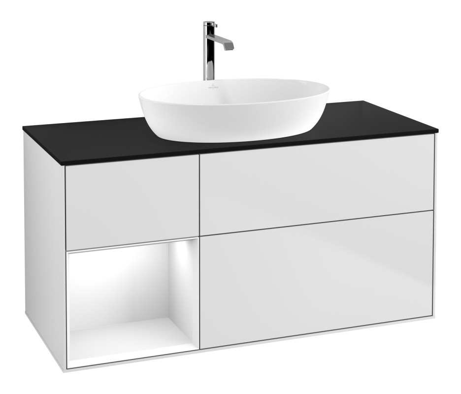 Тумба под раковину Villeroy & Boch Finion 120х50,1 см с подсветкой МДФ белый матовый лак/стекло черное матовое F822GFMT