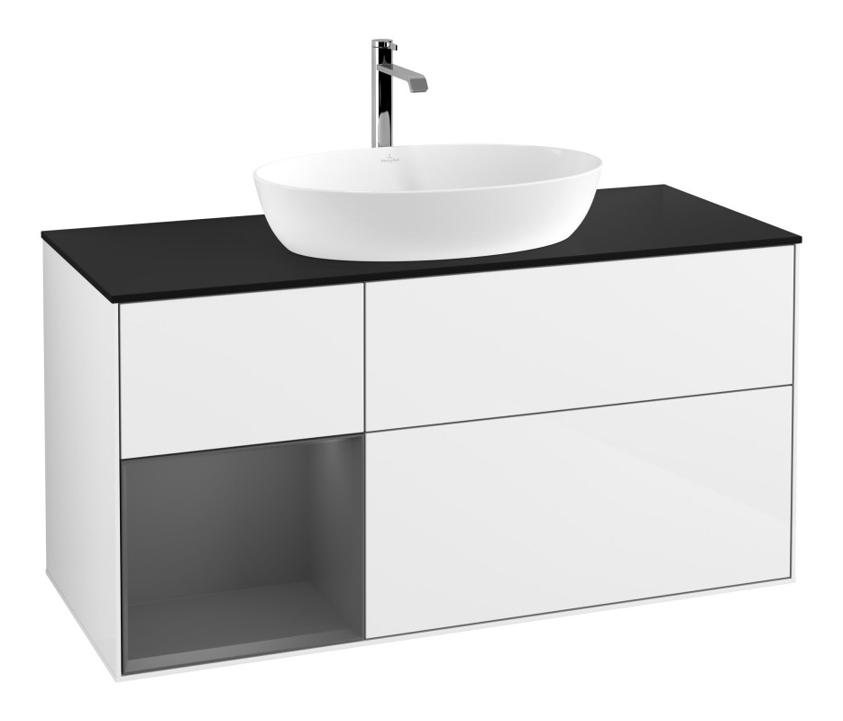 Тумба под раковину Villeroy & Boch Finion 120х50,1 см с подсветкой МДФ глянцевый белый лак/стекло черное матовое F822GKGF