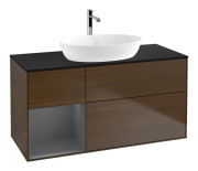 Тумба под раковину Villeroy & Boch Finion 120х50,1 см с подсветкой МДФ шпон грецкого ореха/стекло черное матовое F822GKGN