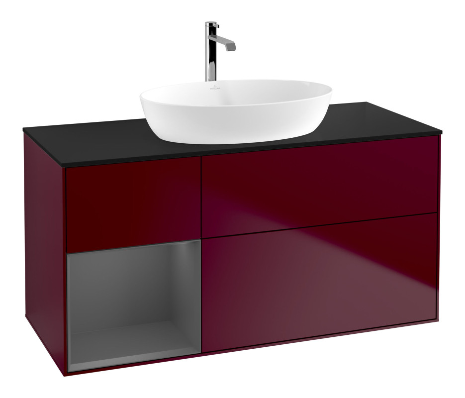 Тумба под раковину Villeroy & Boch Finion 120х50,1 см с подсветкой МДФ пион матовый лак/стекло черное матовое F822GKHB