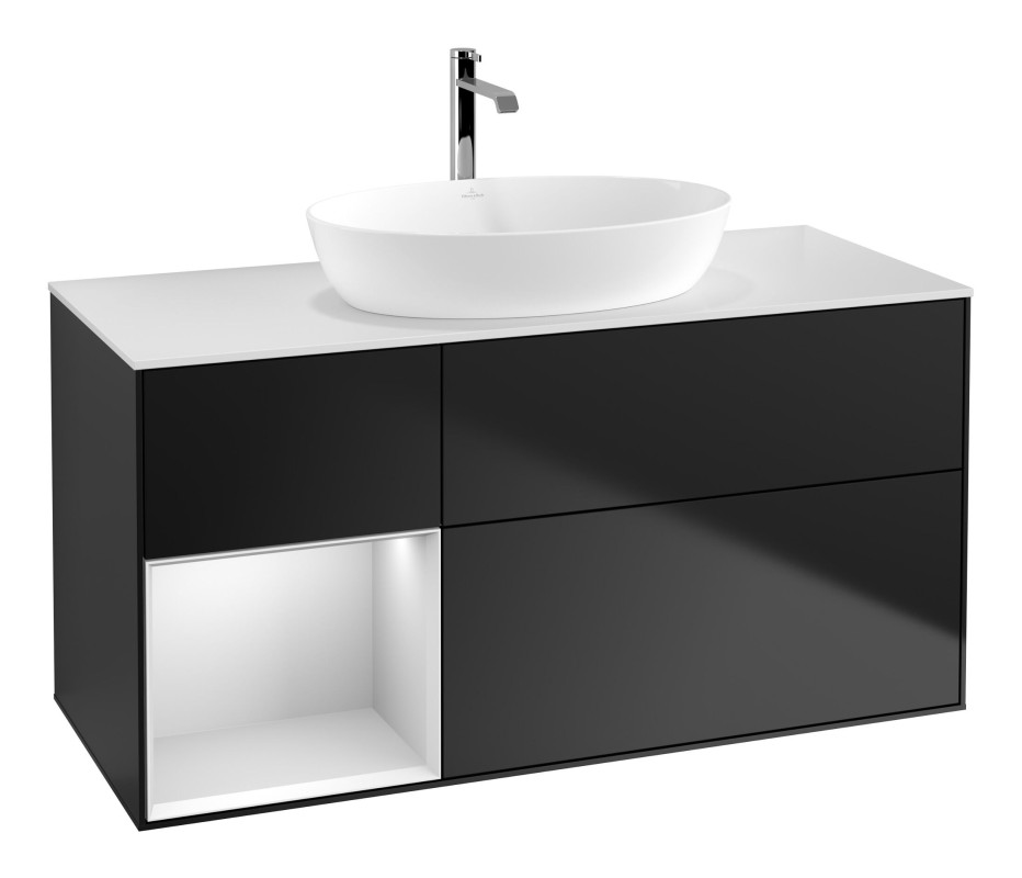Тумба под раковину Villeroy & Boch Finion 120х50,1 см с подсветкой МДФ черный матовый лак/стекло белое матовое F821MTPD