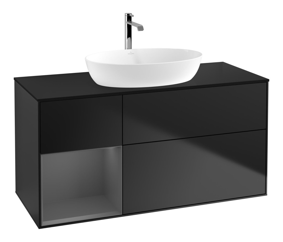 Тумба под раковину Villeroy & Boch Finion 120х50,1 см с подсветкой МДФ черный матовый лак/стекло черное матовое F822GKPD