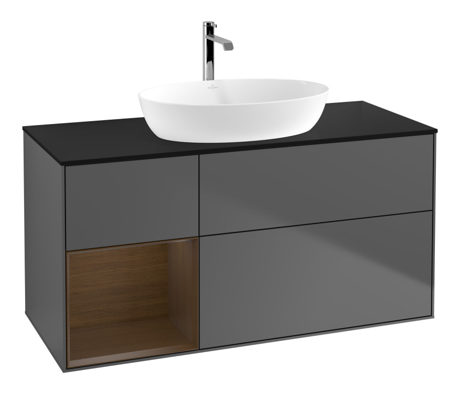 Тумба под раковину Villeroy & Boch Finion 120х50,1 см с подсветкой МДФ антрацит матовый лак/стекло черное матовое F822GNGK