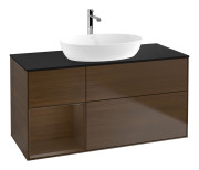 Тумба под раковину Villeroy & Boch Finion 120х50,1 см с подсветкой МДФ шпон грецкого ореха/стекло черное матовое F822GNGN