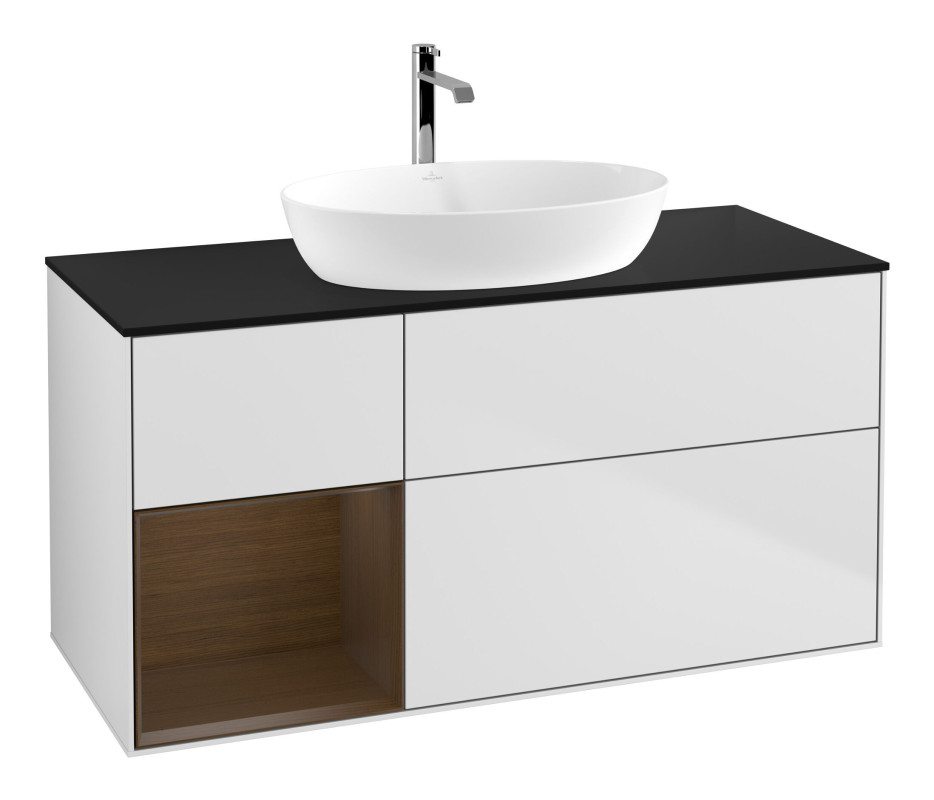 Тумба под раковину Villeroy & Boch Finion 120х50,1 см с подсветкой МДФ белый матовый лак/стекло черное матовое F822GNMT