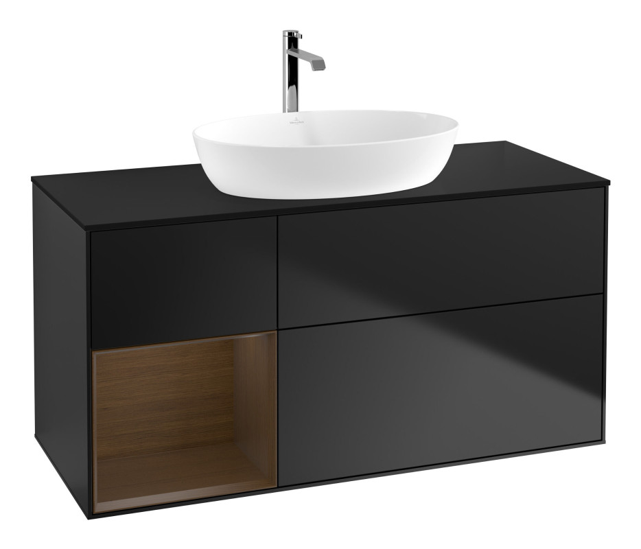 Тумба под раковину Villeroy & Boch Finion 120х50,1 см с подсветкой МДФ черный матовый лак/стекло черное матовое F822GNPD