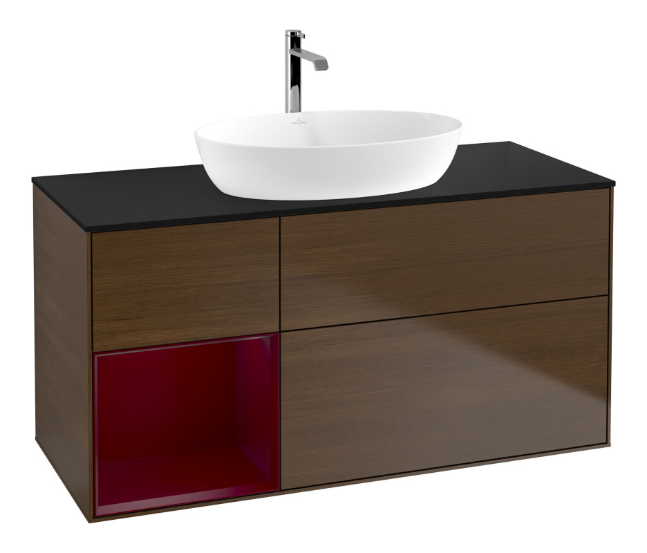 Тумба под раковину Villeroy & Boch Finion 120х50,1 см с подсветкой МДФ шпон грецкого ореха/стекло черное матовое F822HBGN