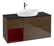 Тумба под раковину Villeroy & Boch Finion 120х50,1 см с подсветкой МДФ шпон грецкого ореха/стекло черное матовое F822HBGN