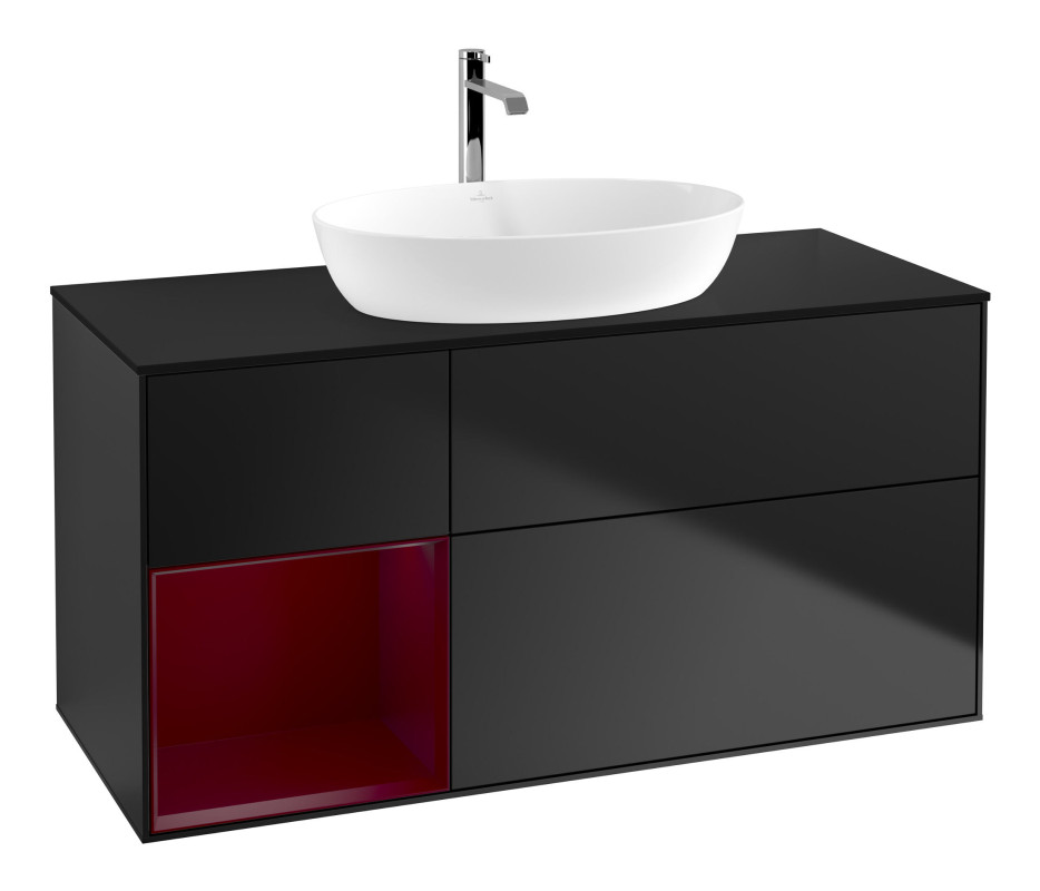 Тумба под раковину Villeroy & Boch Finion 120х50,1 см с подсветкой МДФ черный матовый лак/стекло черное матовое F822HBPD