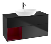 Тумба под раковину Villeroy & Boch Finion 120х50,1 см с подсветкой МДФ черный матовый лак/стекло черное матовое F822HBPD