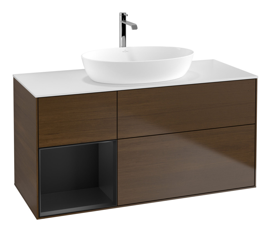 Тумба под раковину Villeroy & Boch Finion 120х50,1 см с подсветкой МДФ шпон грецкого ореха/стекло белое матовое F821PDGN