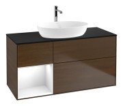 Тумба под раковину Villeroy & Boch Finion 120х50,1 см с подсветкой МДФ шпон грецкого ореха/стекло черное матовое F822GFGN