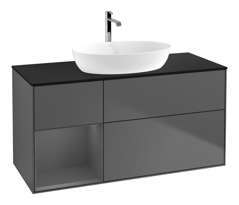 Тумба під раковину Villeroy & Boch Finion 120х50,1 см із підсвічуванням МДФ антрацит матовий лак/скло чорне матове F822GKGK