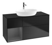 Тумба под раковину Villeroy & Boch Finion 120х50,1 см с подсветкой МДФ черный матовый лак/стекло черное матовое F822GKPD