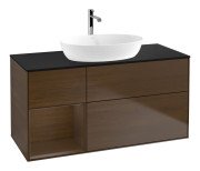 Тумба під раковину Villeroy & Boch Finion 120х50,1 см із підсвічуванням МДФ шпон волоського горіха/скло чорне матове F822GNGN