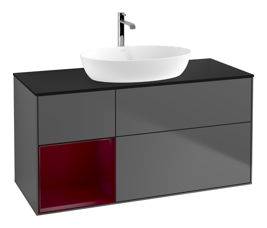 Тумба під раковину Villeroy & Boch Finion 120х50,1 см із підсвічуванням МДФ антрацит матовий лак/скло чорне матове F822HBGK