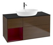 Тумба под раковину Villeroy & Boch Finion 120х50,1 см с подсветкой МДФ шпон грецкого ореха/стекло черное матовое F822HBGN