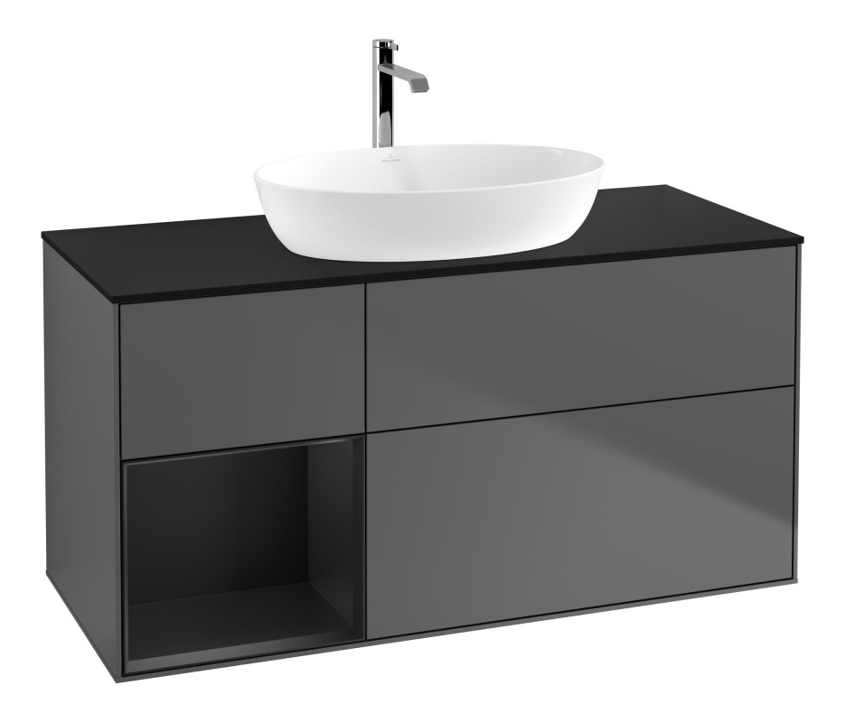 Тумба под раковину Villeroy & Boch Finion 120х50,1 см с подсветкой МДФ антрацит матовый лак/стекло черное матовое F822PDGK