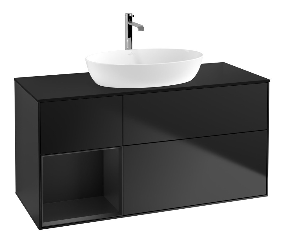 Тумба под раковину Villeroy & Boch Finion 120х50,1 см с подсветкой МДФ черный матовый лак/стекло черное матовое F822PDPD